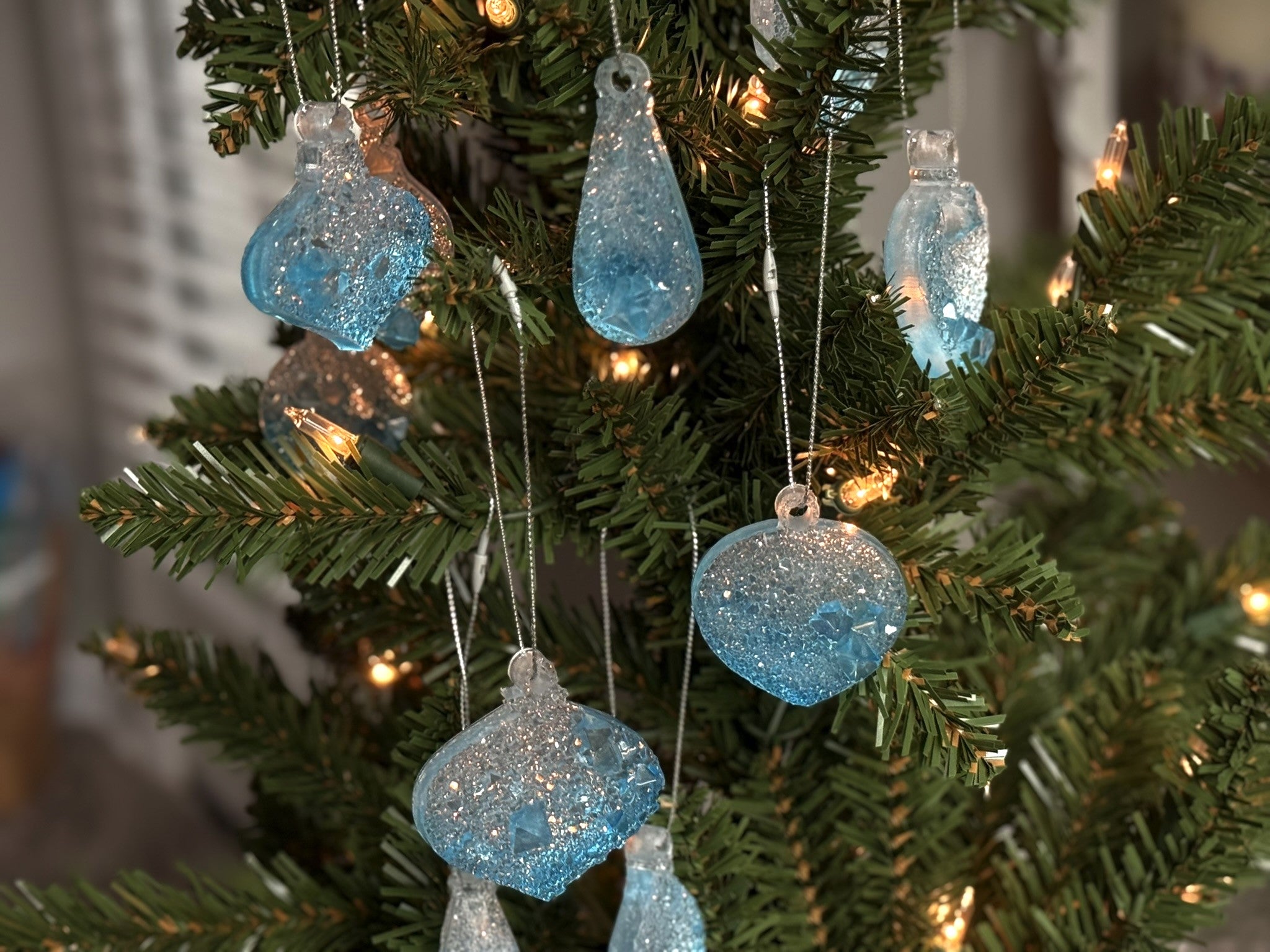 Sparkling Resin Christmas Tree Ornaments: Winter Sparkle Collection