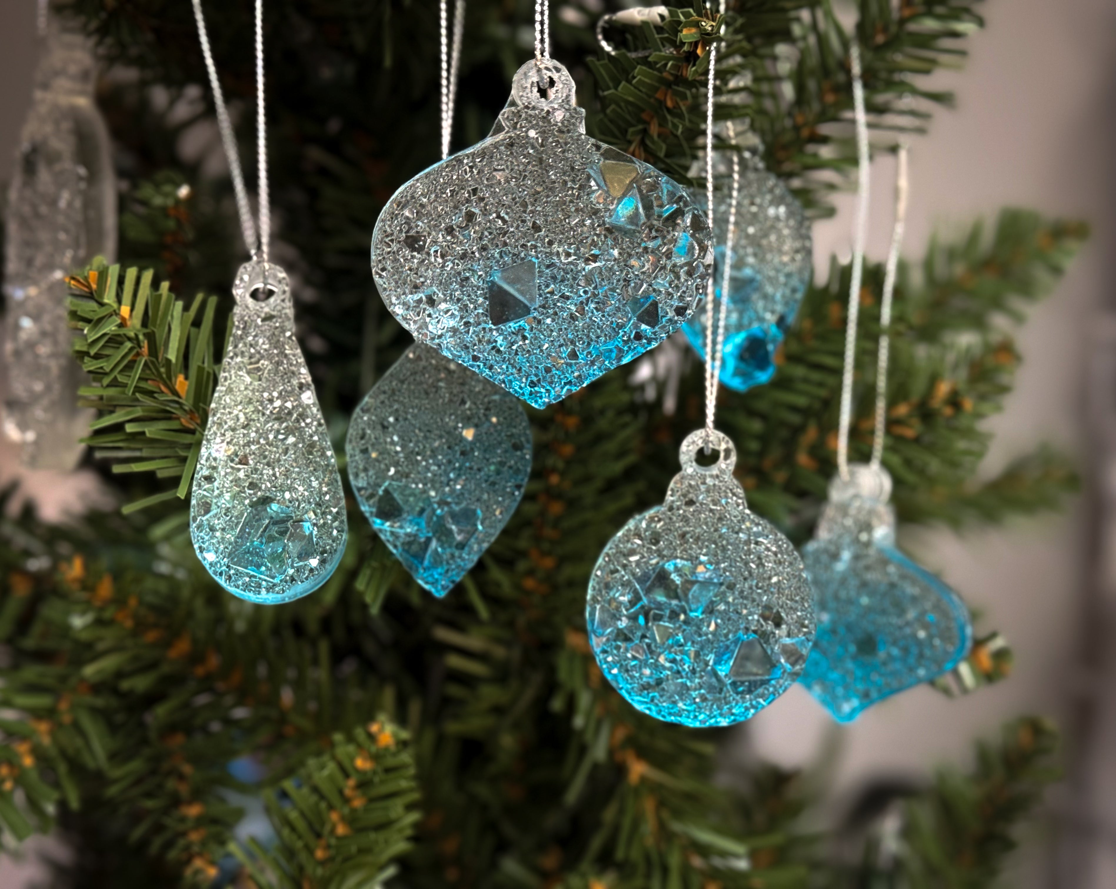 Sparkling Resin Christmas Tree Ornaments: Winter Sparkle Collection