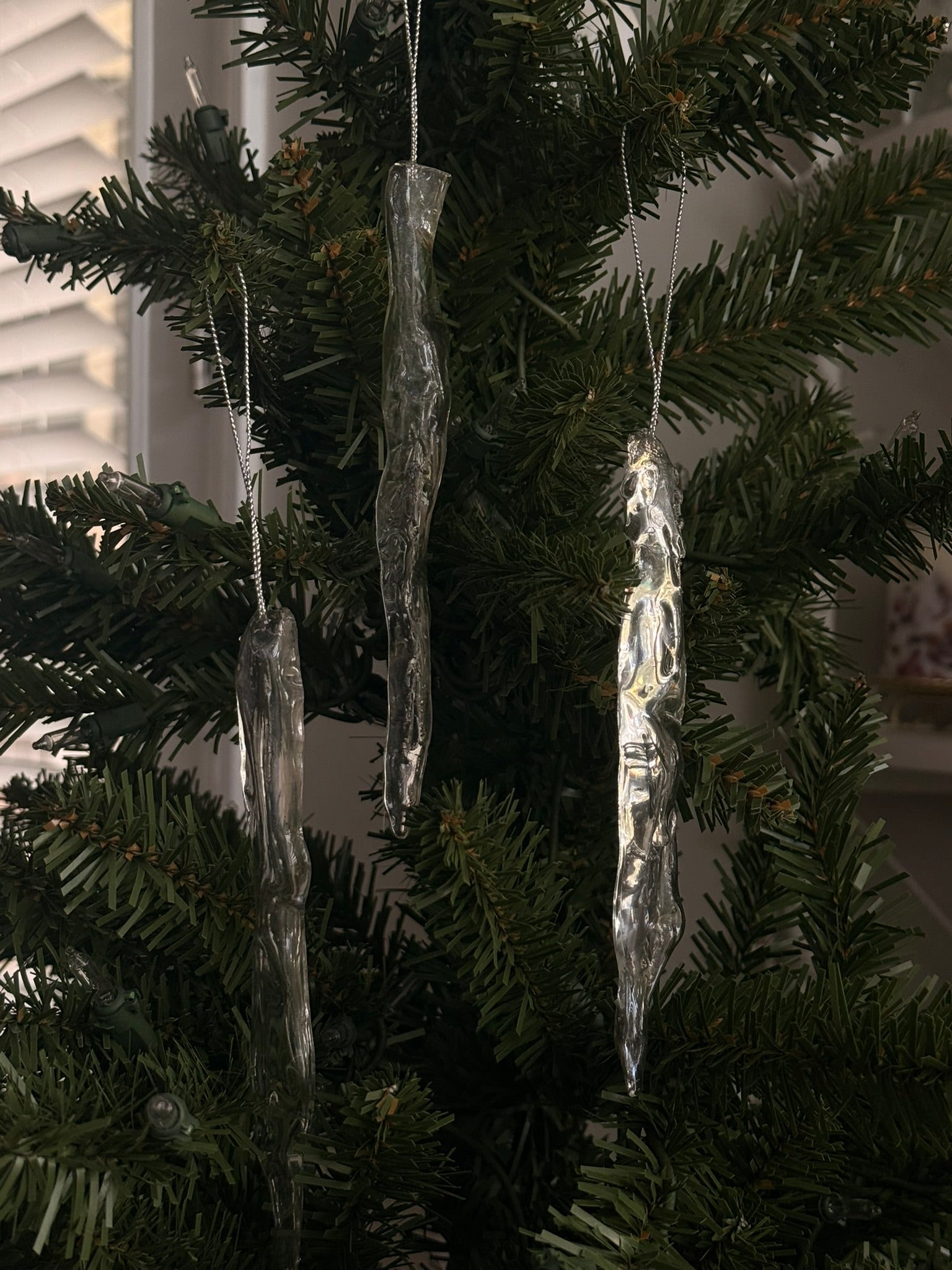 Set of 3 Icicle Christmas Ornaments: Realistic Ice Look, Winter Holiday Decor