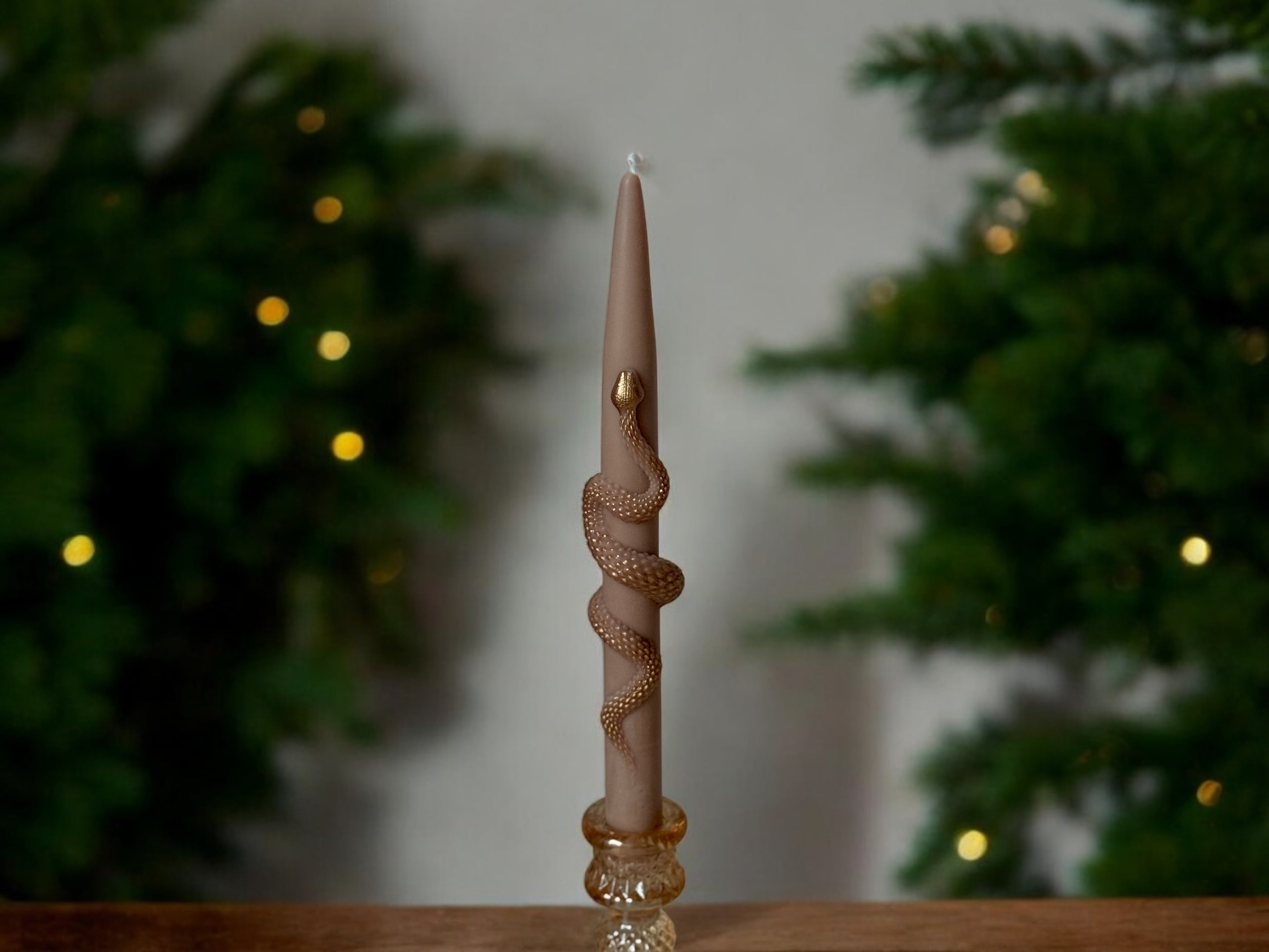 Christmas Taper Candles (Set of 2) with Gold Snake - Gothic Holiday Decor Set