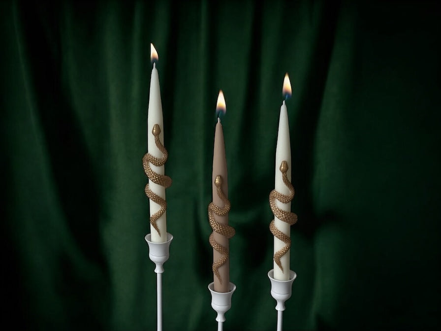 Christmas Taper Candles (Set of 2) with Gold Snake - Gothic Holiday Decor Set