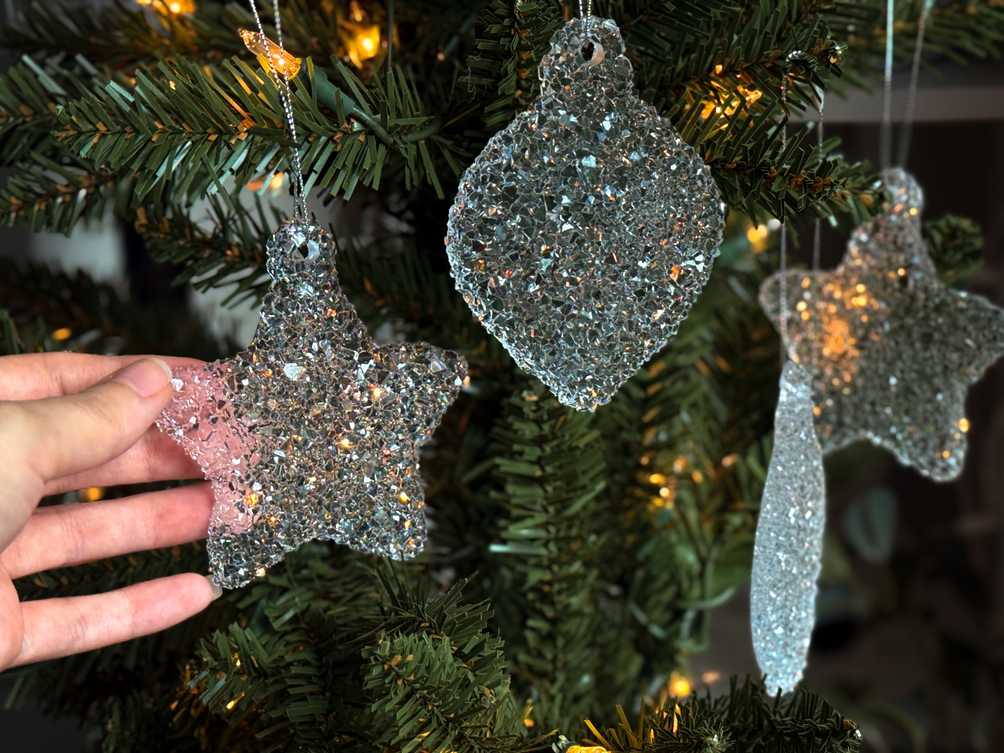 Sparkling Resin Christmas Tree Ornament: Frosted Winter Decor, Jewlery Ornament