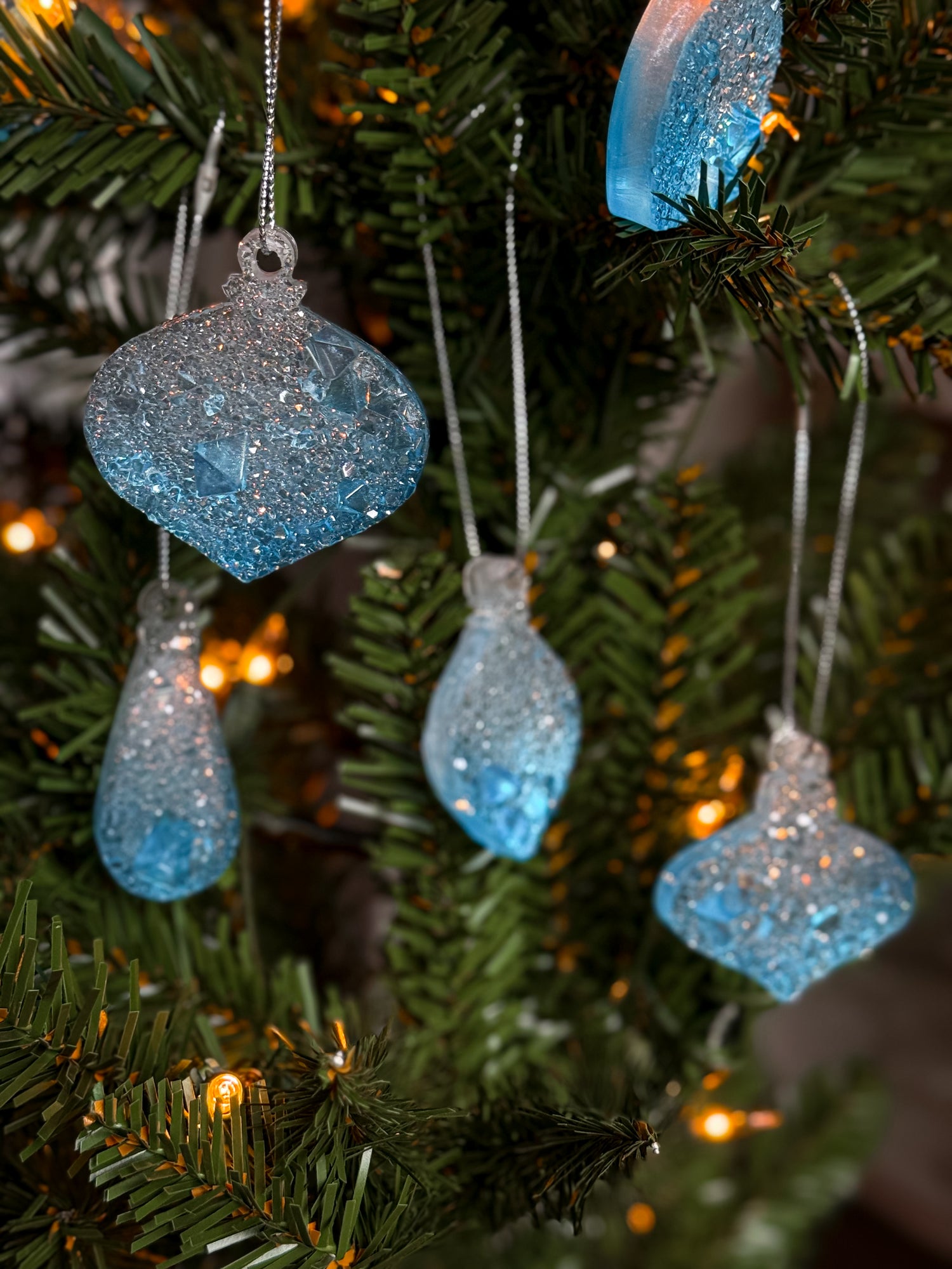 Sparkling Resin Christmas Tree Ornaments: Winter Sparkle Collection