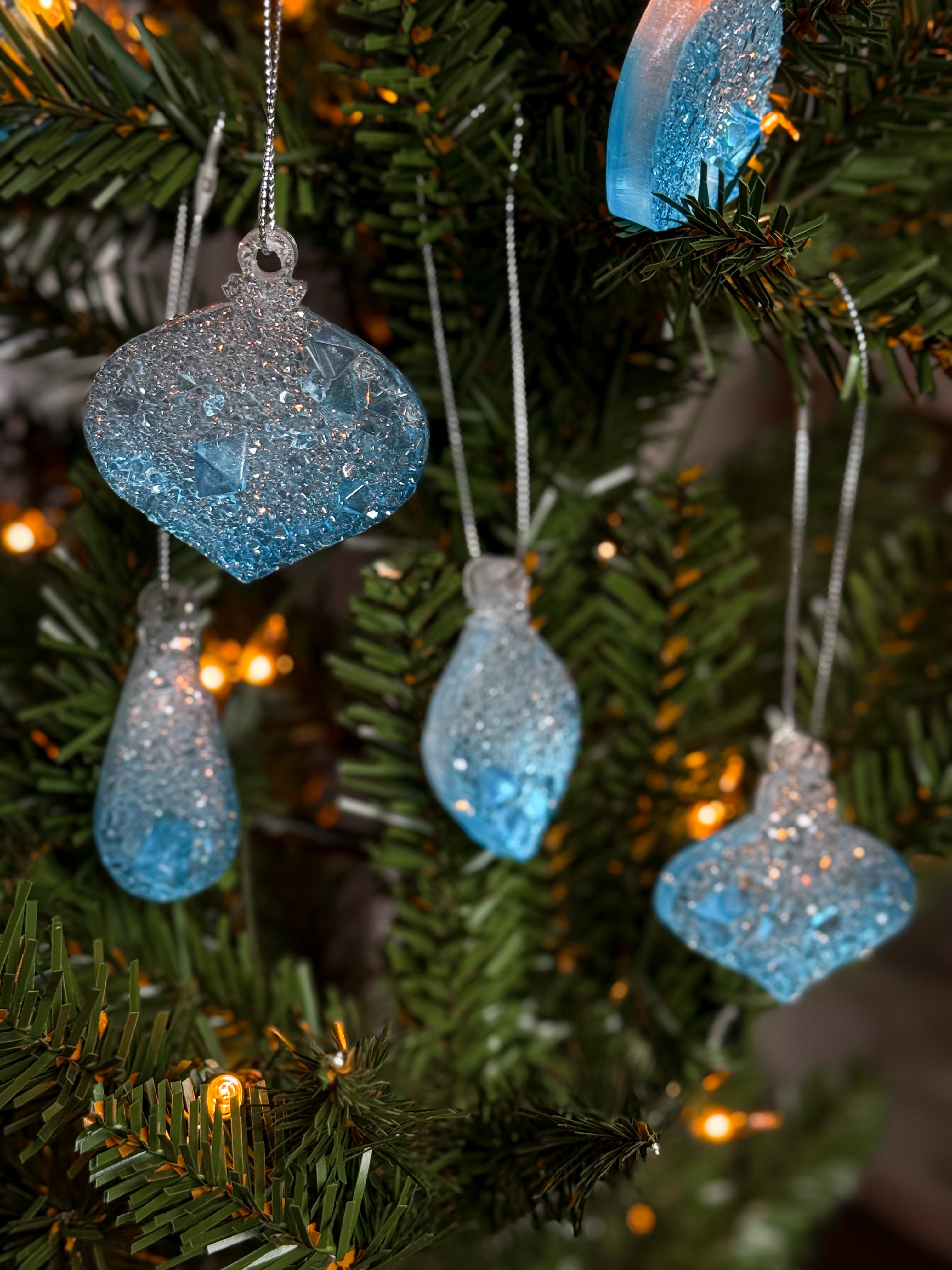Sparkling Resin Christmas Tree Ornaments: Winter Sparkle Collection