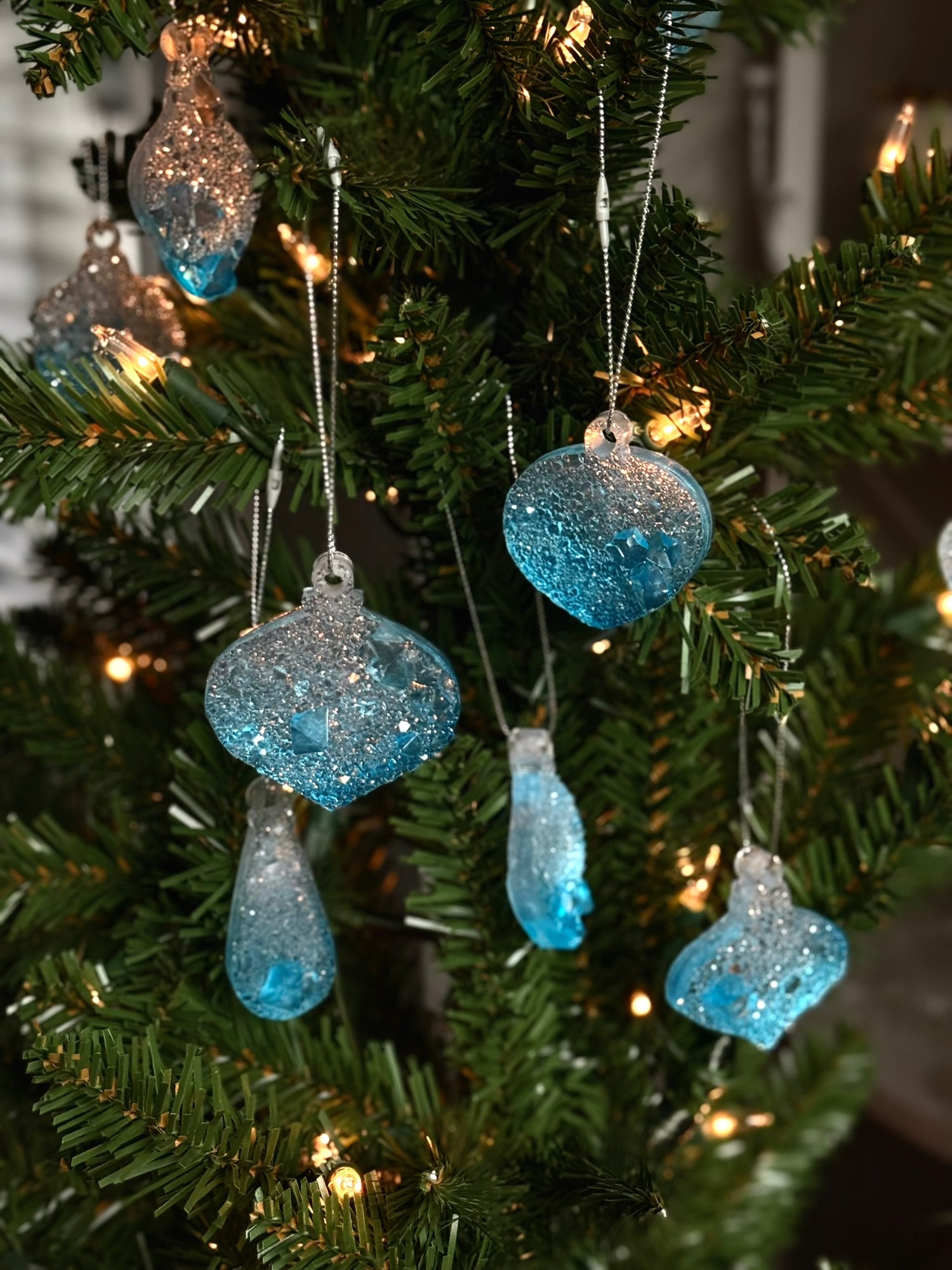 Sparkling Resin Christmas Tree Ornaments: Winter Sparkle Collection