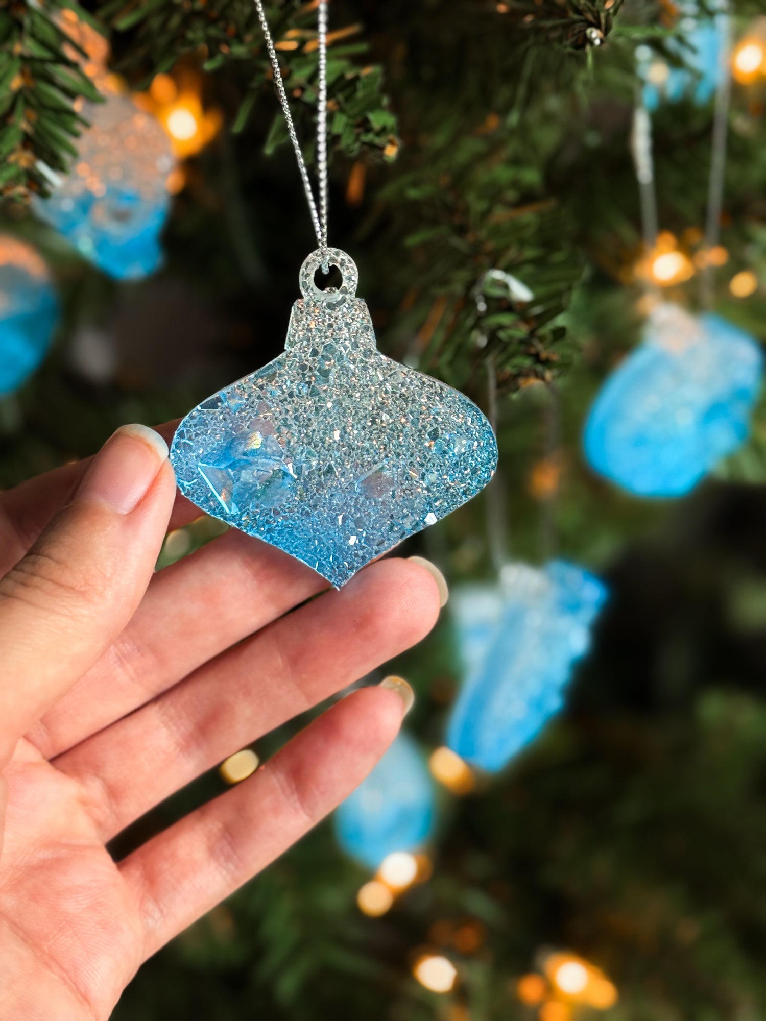 Sparkling Resin Christmas Tree Ornaments: Winter Sparkle Collection