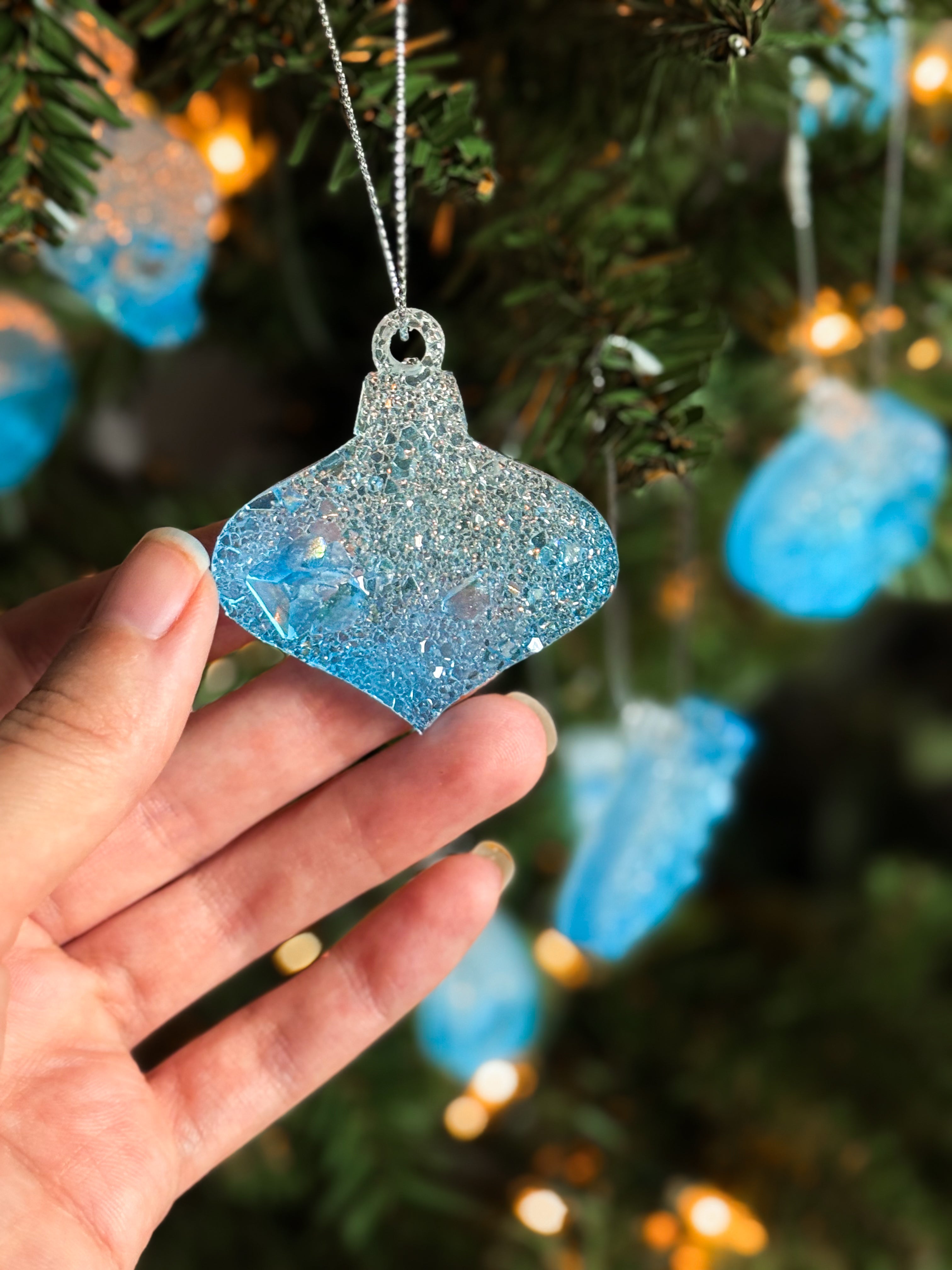 Sparkling Resin Christmas Tree Ornaments: Winter Sparkle Collection