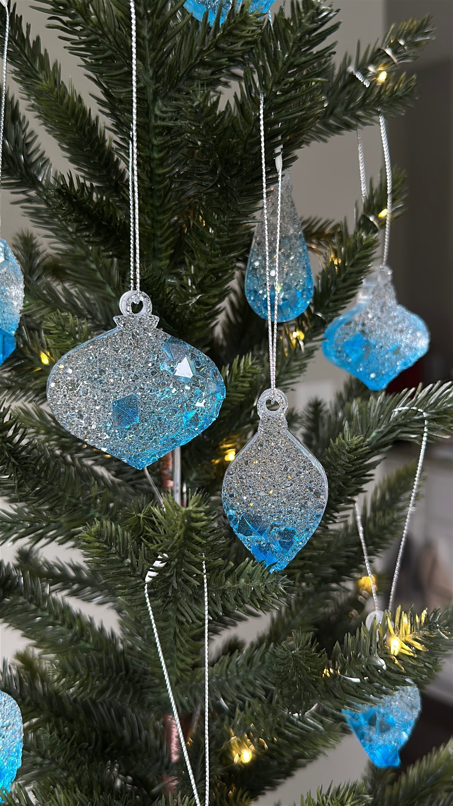 Sparkling Resin Christmas Tree Ornaments: Winter Sparkle Collection