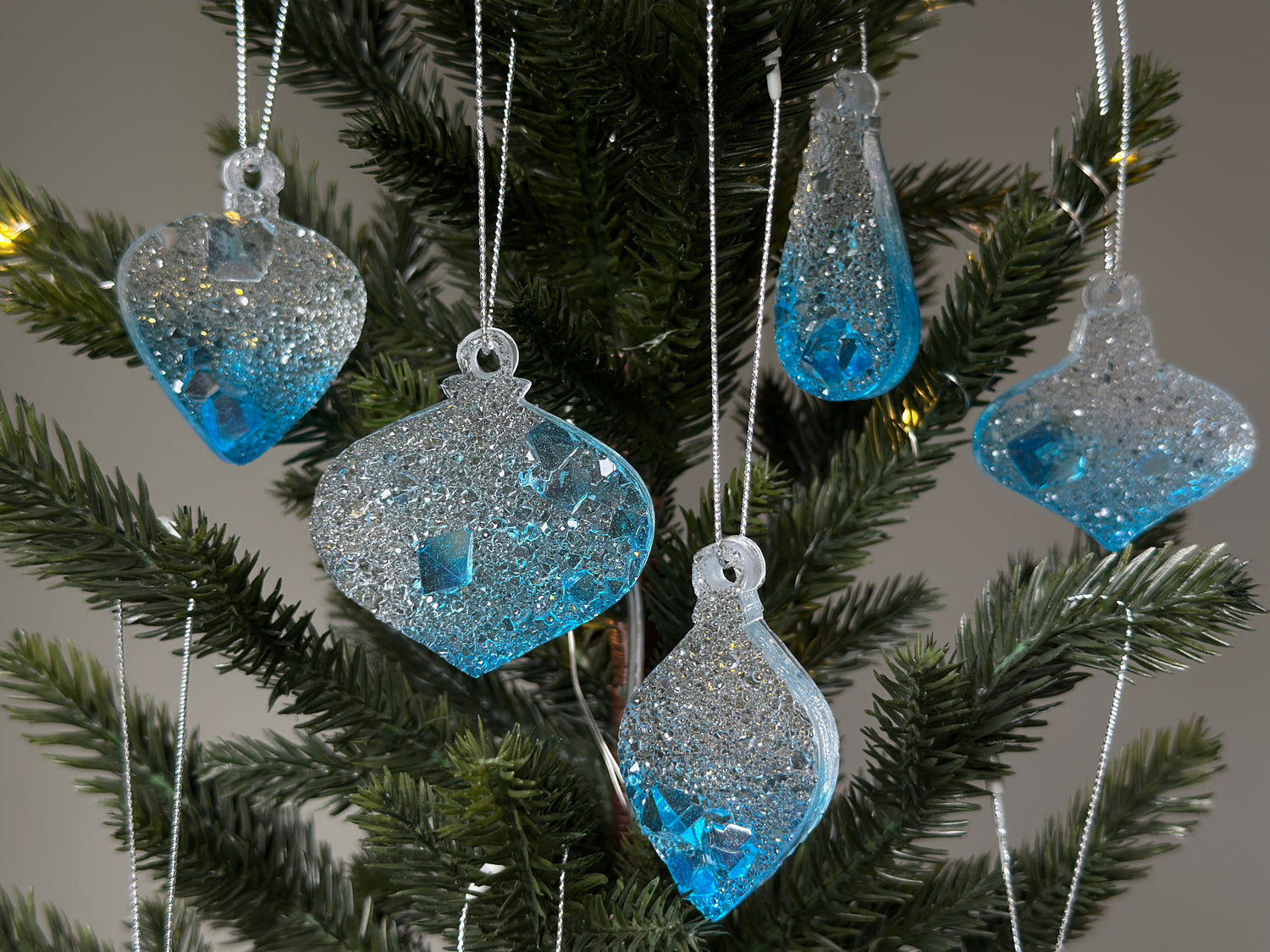 Sparkling Resin Christmas Tree Ornaments: Winter Sparkle Collection