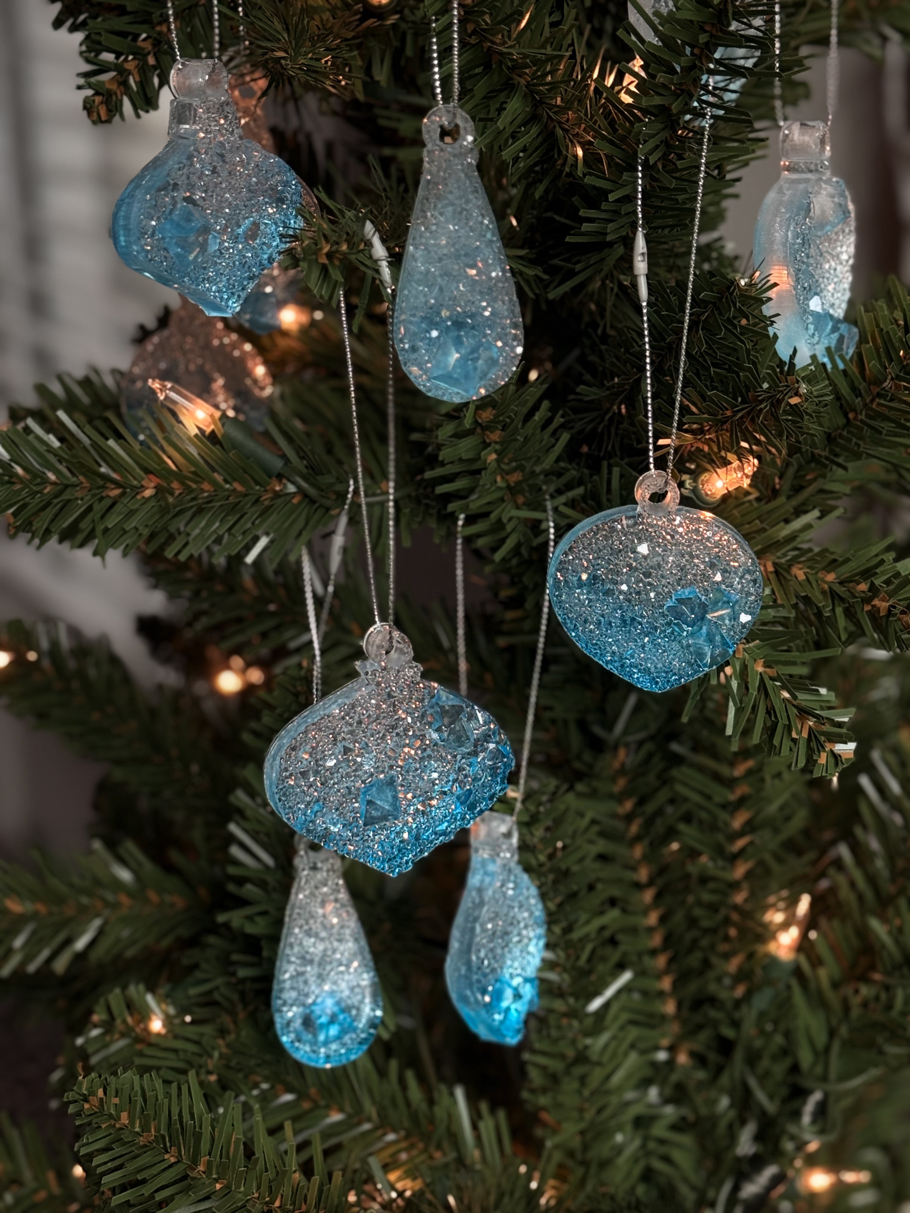 Sparkling Resin Christmas Tree Ornaments: Winter Sparkle Collection