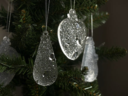 Set of 2 Crystal Drop Ornaments | Clear Resin Christmas Decorations | Large Sparkling Tree Drops