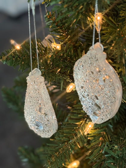 Set of 2 Crystal Drop Ornaments | Clear Resin Christmas Decorations | Large Sparkling Tree Drops