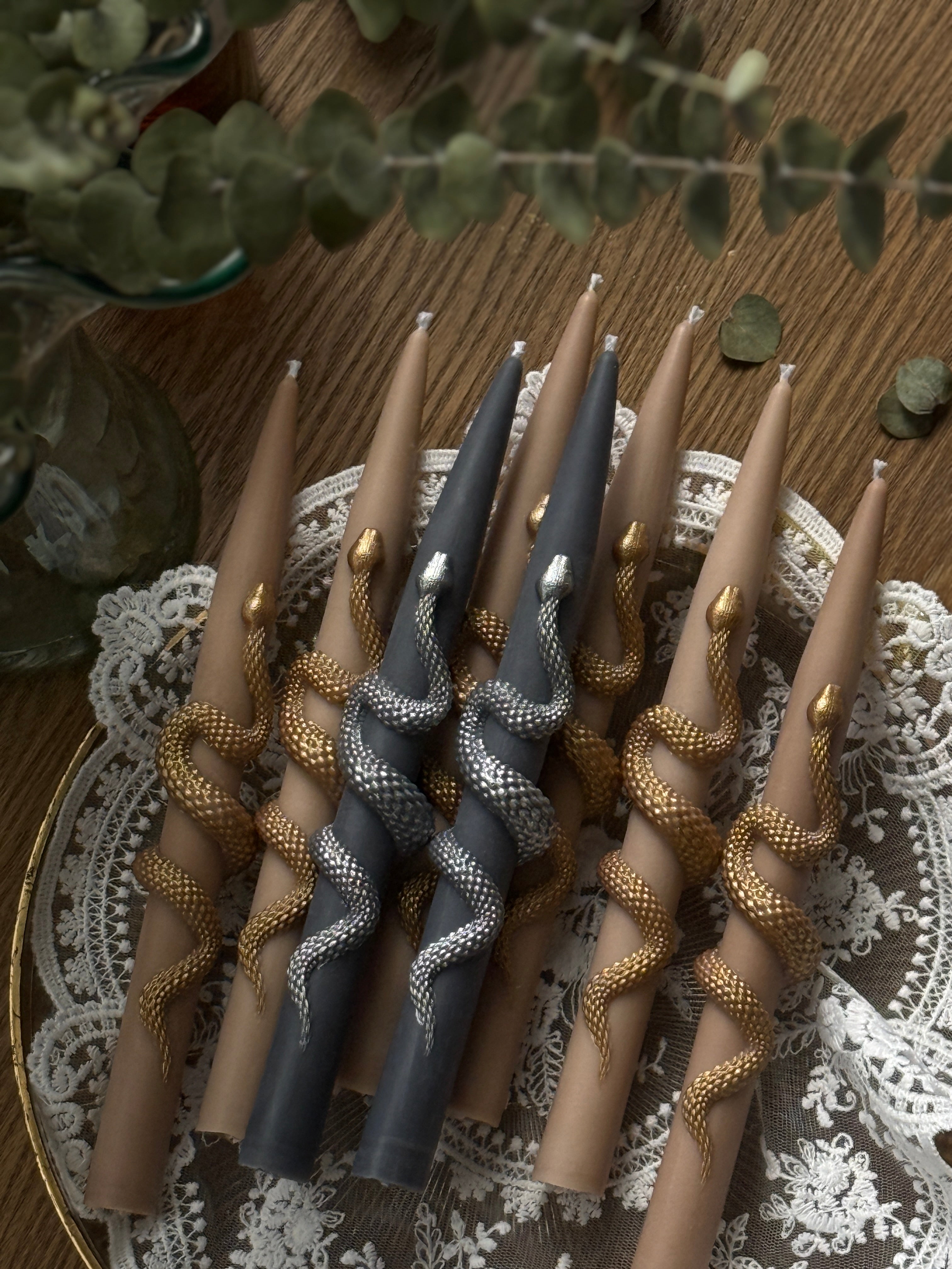 Snake Taper Candles (Set of 2): Gothic Halloween Decor, Witchy decor Gifts, fall candle