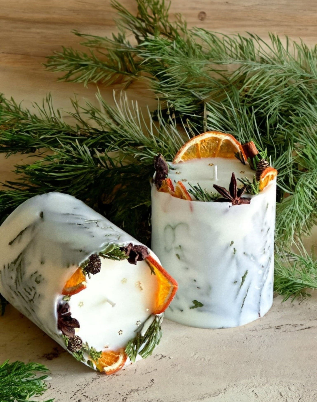 Christmas Hygge Candle in Box: Cottagecore Holiday Decor, unique rustic homemade botanical candle