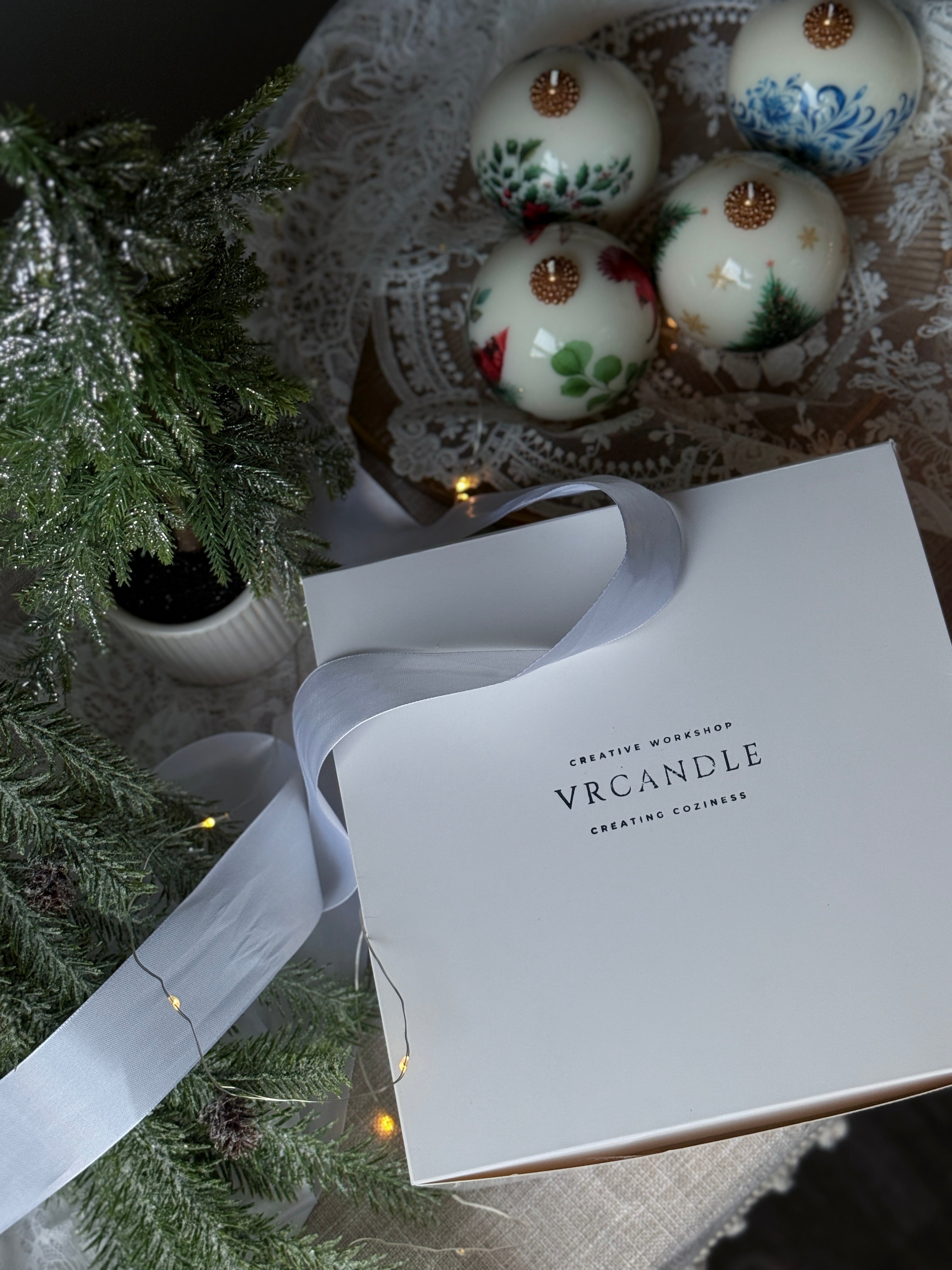 Christmas Candle Gift Set: Vintage style Gzhel, Cardinal, Tree - Holiday Poinsettia Gift for Hostess