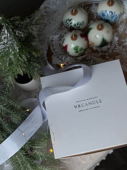 Christmas Candle Gift Set: Vintage style Gzhel, Cardinal, Tree - Holiday Poinsettia Gift for Hostess