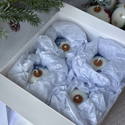 Christmas Candle Gift Set: Vintage style Gzhel, Cardinal, Tree - Holiday Poinsettia Gift for Hostess