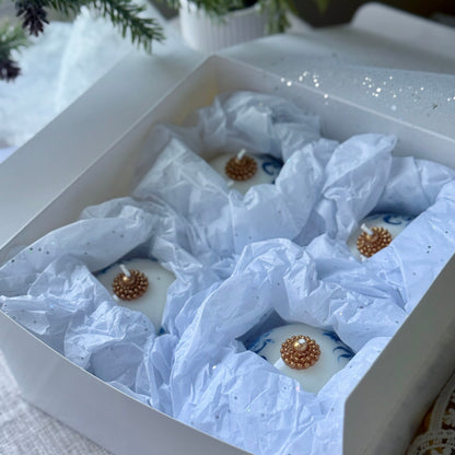 Christmas Candle Gift Set: Vintage style Gzhel, Cardinal, Tree - Holiday Poinsettia Gift for Hostess