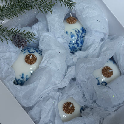 Christmas Candle Gift Set: Vintage style Gzhel, Cardinal, Tree - Holiday Poinsettia Gift for Hostess