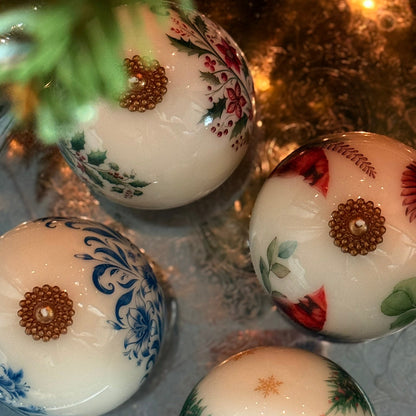 Christmas Candle Gift Set: Vintage style Gzhel, Cardinal, Tree - Holiday Poinsettia Gift for Hostess