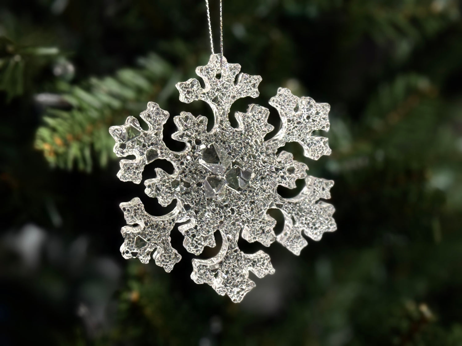 Snowflake Holiday Ornament | Clear Resin Christmas Decoration | Sparkling Winter Tree Decor