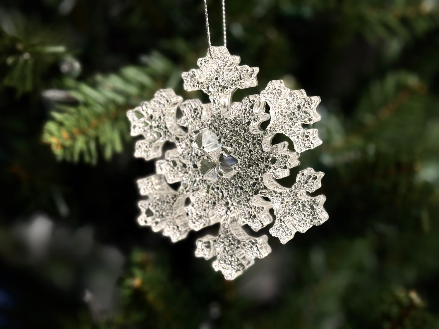 Snowflake Holiday Ornament | Clear Resin Christmas Decoration | Sparkling Winter Tree Decor