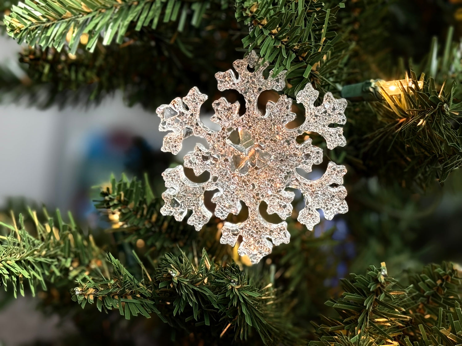 Snowflake Holiday Ornament | Clear Resin Christmas Decoration | Sparkling Winter Tree Decor