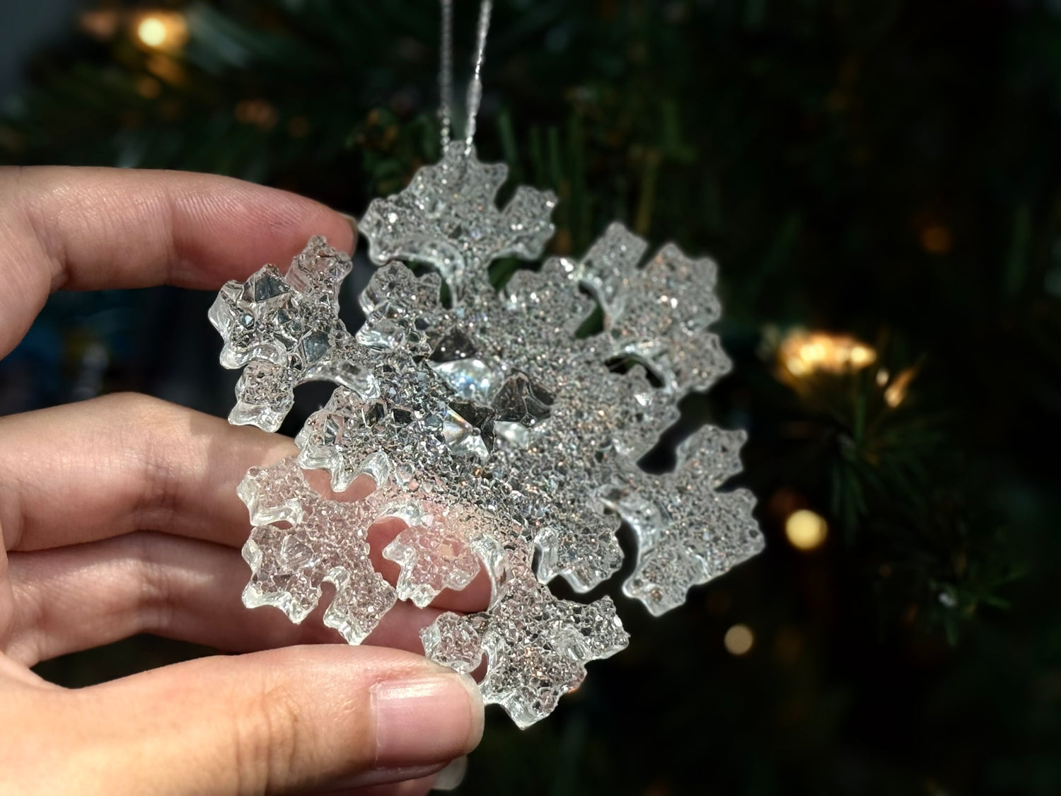 Snowflake Holiday Ornament | Clear Resin Christmas Decoration | Sparkling Winter Tree Decor