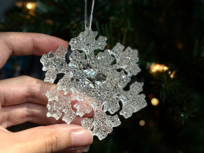 Snowflake Holiday Ornament | Clear Resin Christmas Decoration | Sparkling Winter Tree Decor