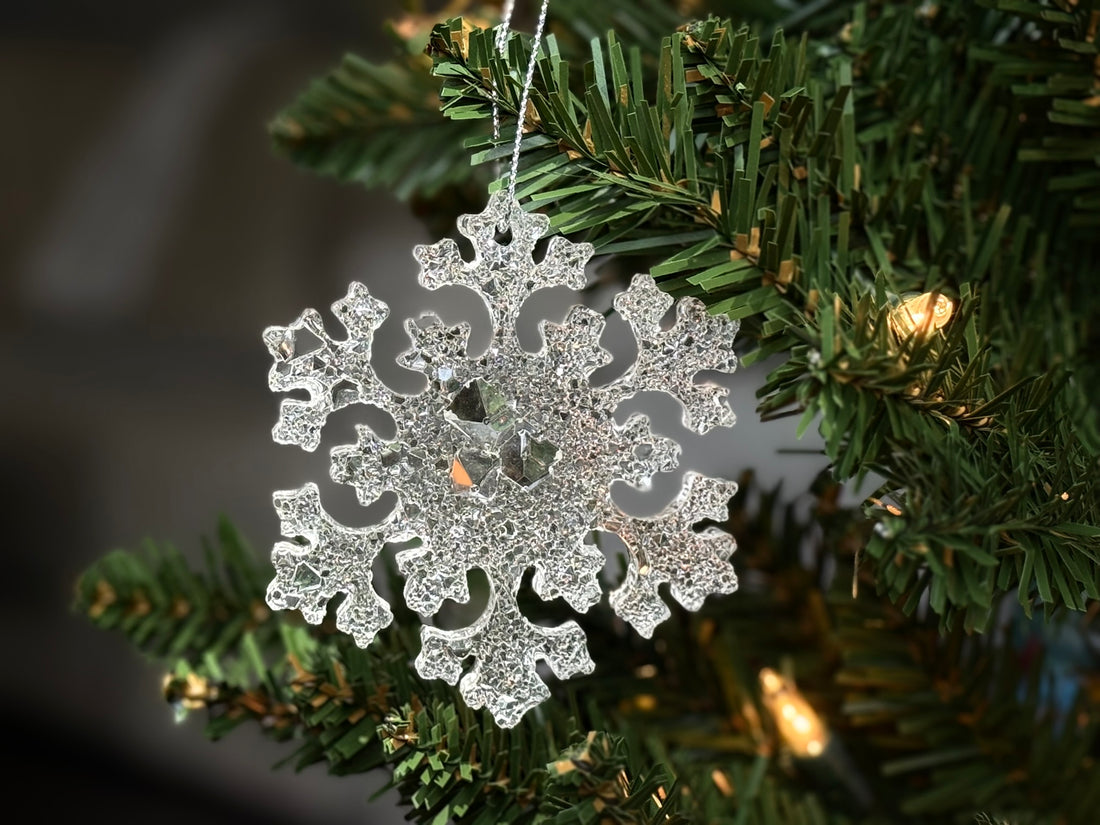 Snowflake Holiday Ornament | Clear Resin Christmas Decoration | Sparkling Winter Tree Decor
