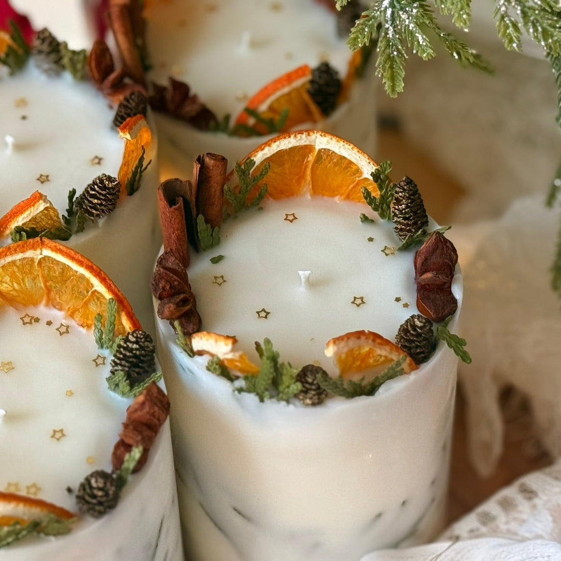 Botanical candle in gift box: Cottagecore Holiday Decor, unique rustic homemade