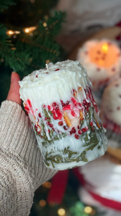 Botanical Christmas Candle: Rustic Holiday Decor with fir sprigs, orange and spices