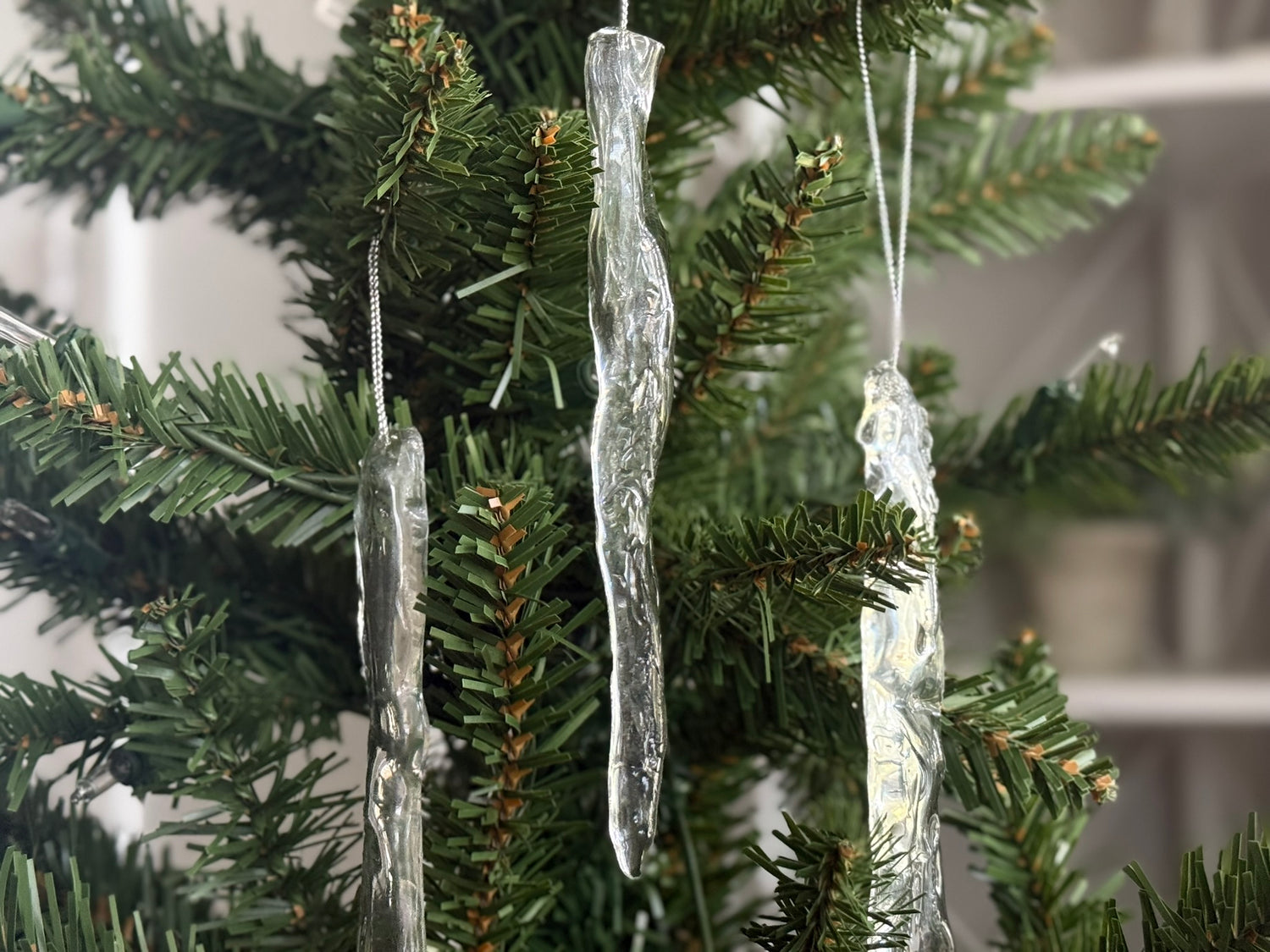 Set of 3 Icicle Christmas Ornaments: Realistic Ice Look, Winter Holiday Decor