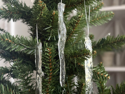 Set of 3 Icicle Christmas Ornaments: Realistic Ice Look, Winter Holiday Decor