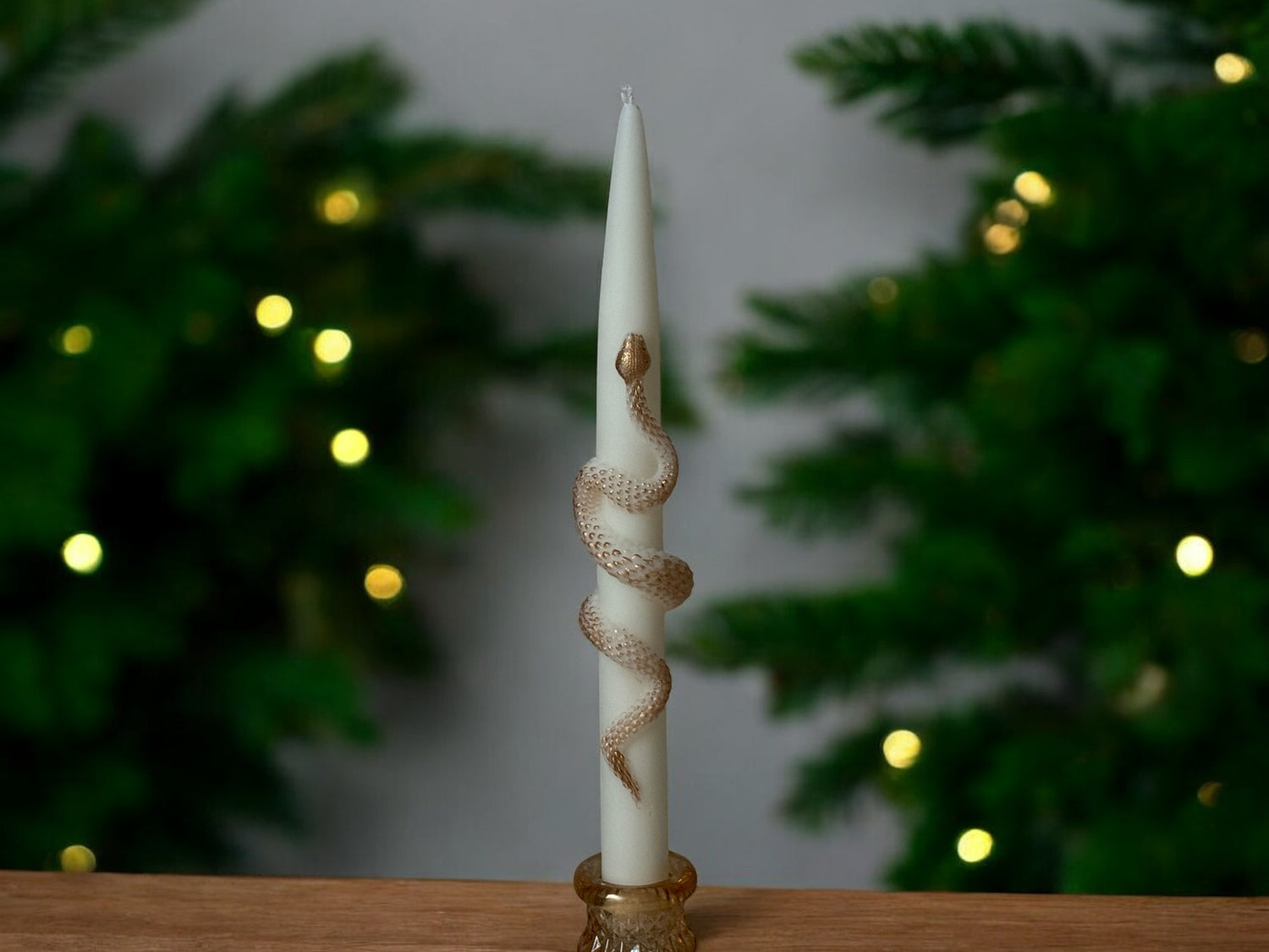 Christmas Taper Candles (Set of 2) with Gold Snake - Gothic Holiday Decor Set