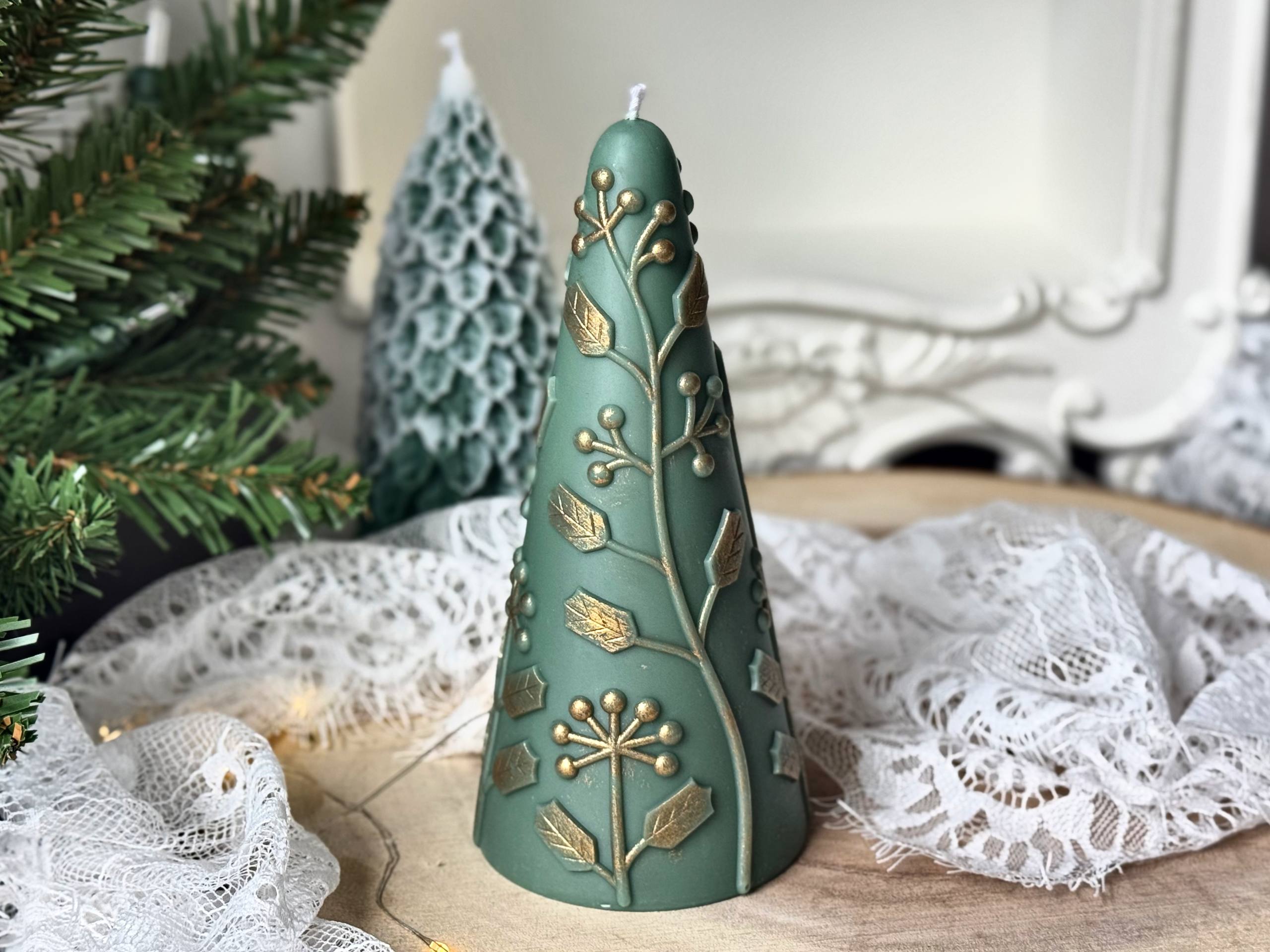 Scandi Christmas Tree Candle: Hand-Poured Soy Wax with Gold | xmas decor