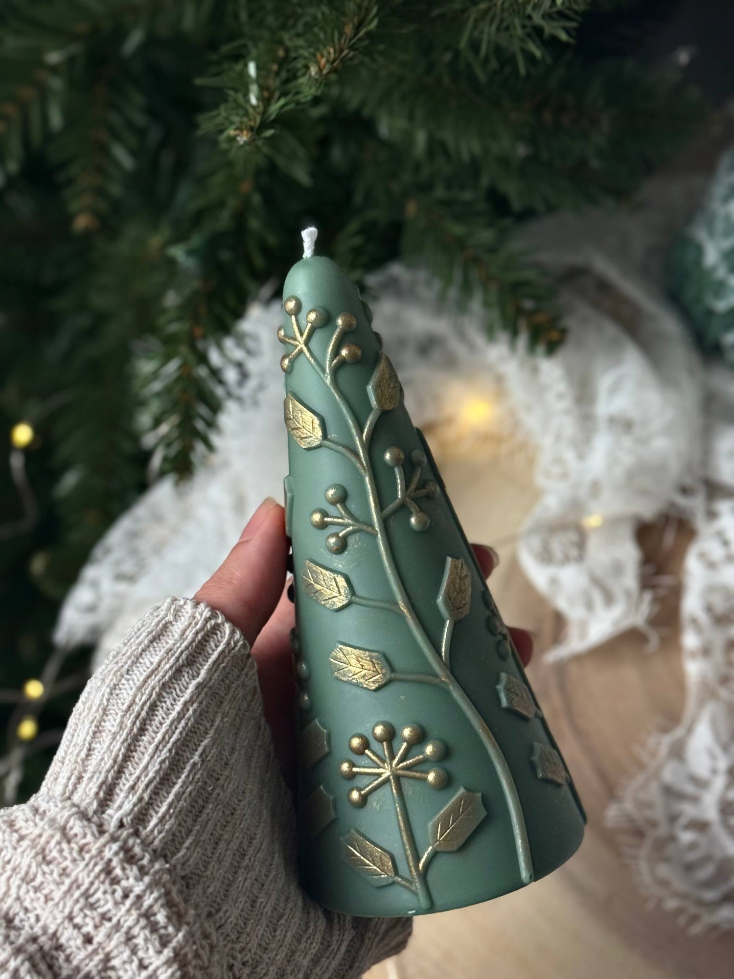 Scandi Christmas Tree Candle: Hand-Poured Soy Wax with Gold | xmas decor