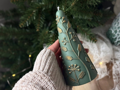 Scandi Christmas Tree Candle: Hand-Poured Soy Wax with Gold | xmas decor
