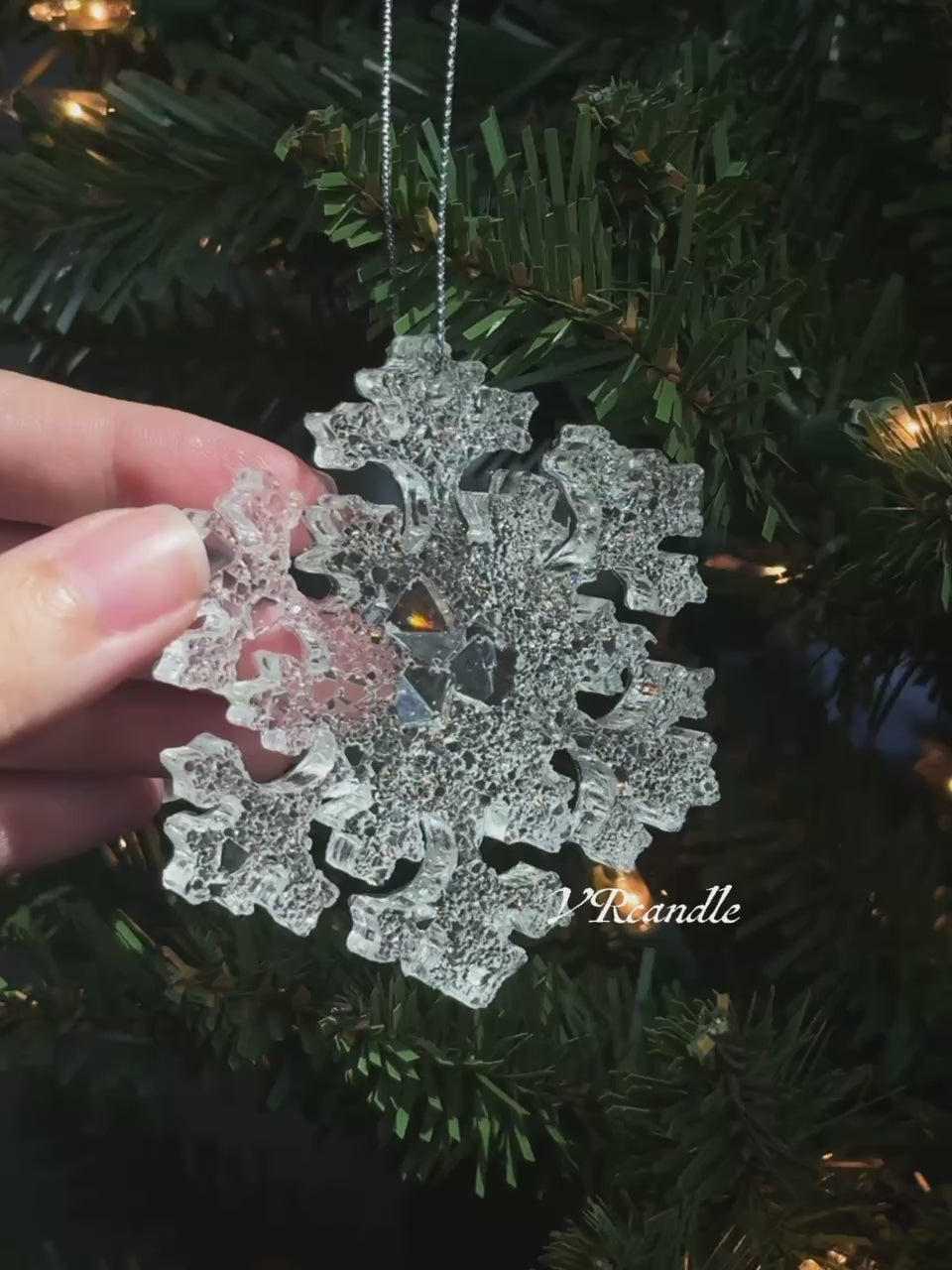 Snowflake Holiday Ornament | Clear Resin Christmas Decoration | Sparkling Winter Tree Decor
